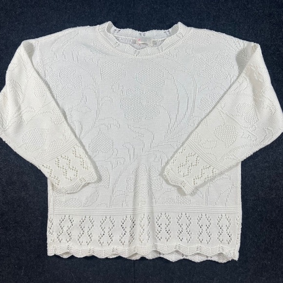 Ellen D Sweaters - Ellen D Sweater Womens XL White Pointelle Knit Crochet Trim Vintage 90s Romantic